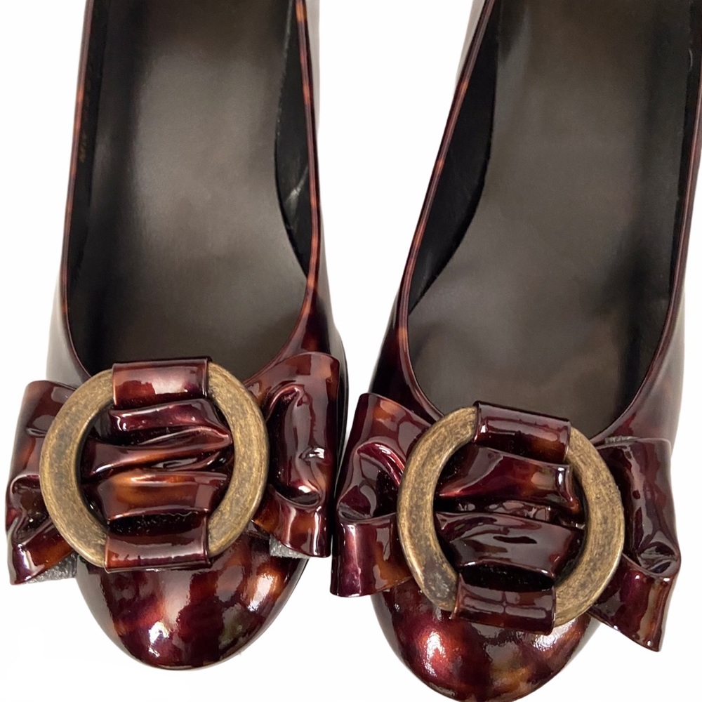 Stuart Weitzman Tortoise Patent Women’s 6 Shoes Caring Brown Demi Wedge Shoes - Picture 3 of 16